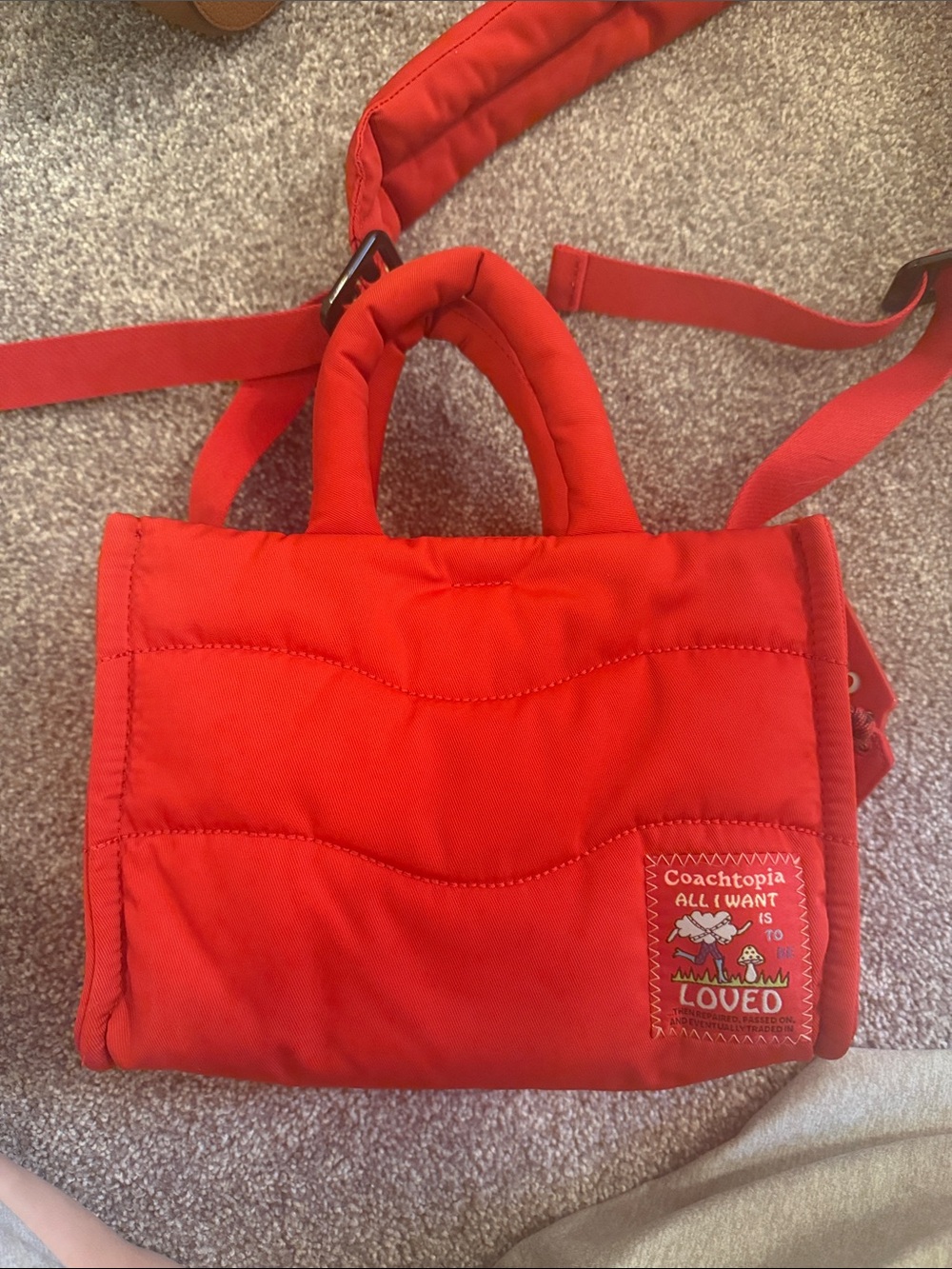 Coach Red Quilted Mini Tote Crossbody with 'Loved' Patch